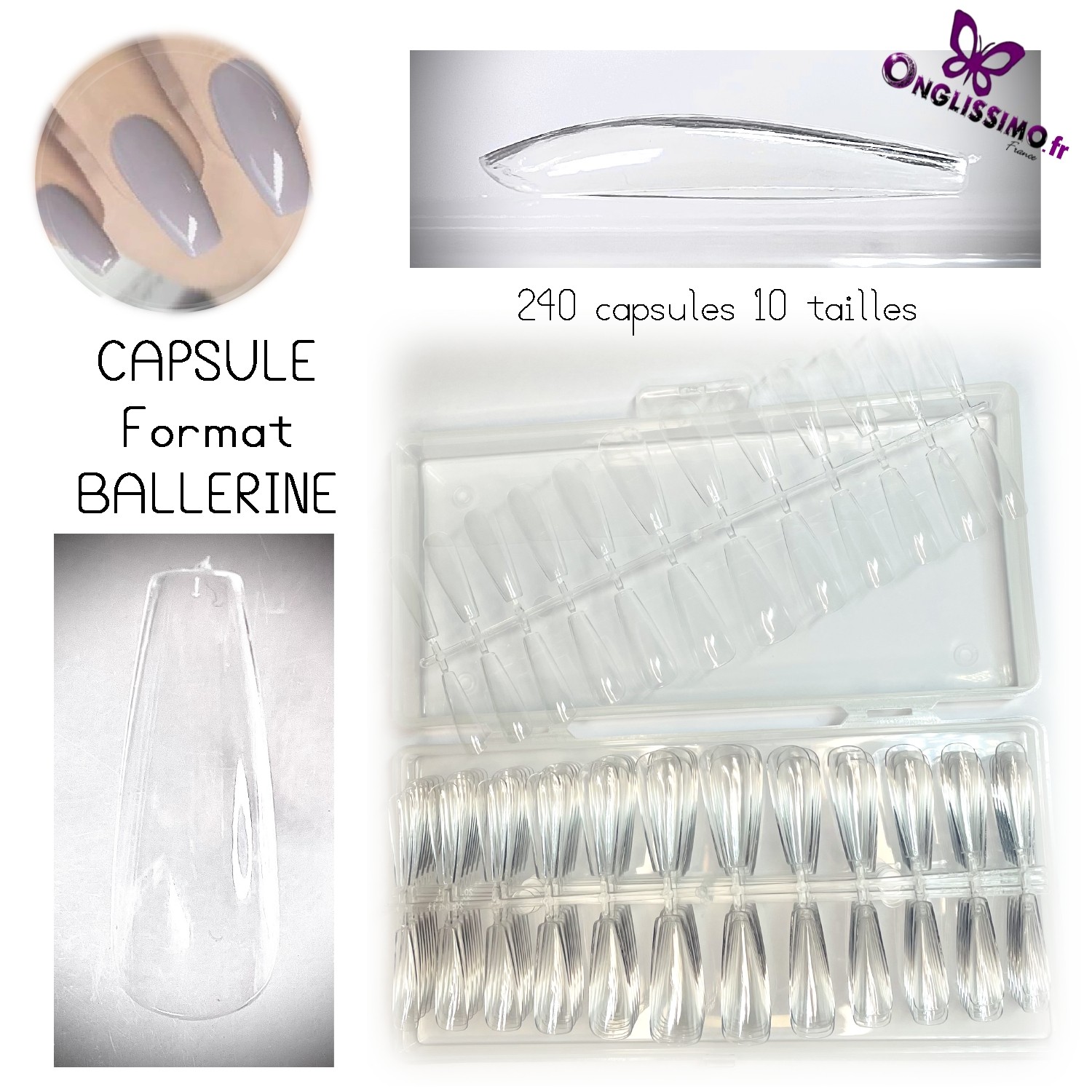 Capsules Gels Ballerines longues x240 en 10 tailles différentes - Boutique  KONAD by Onglissimo